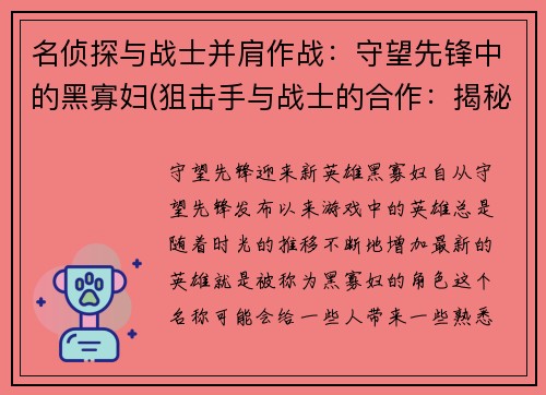 名侦探与战士并肩作战：守望先锋中的黑寡妇(狙击手与战士的合作：揭秘守望先锋中的黑寡妇)